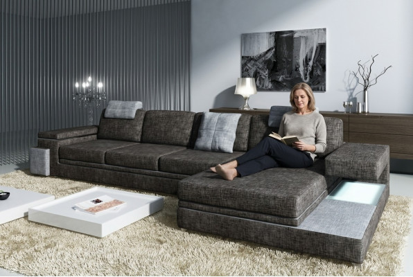 Design Ledersofa Sofa mit USB Polster Wohnlandschaft Eck Garnitur Textil Tachau