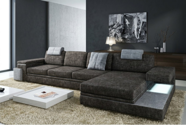 Design Ledersofa Sofa mit USB Polster Wohnlandschaft Eck Garnitur Textil Tachau