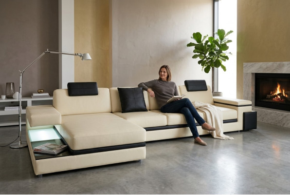 Wohnzimmer Sofa Ledersofa Polstercouch Sitzgarnitur Moderne Beleuchtet LED + USB