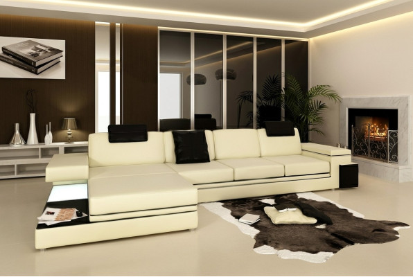 Wohnzimmer Sofa Ledersofa Polstercouch Sitzgarnitur Moderne Beleuchtet LED + USB