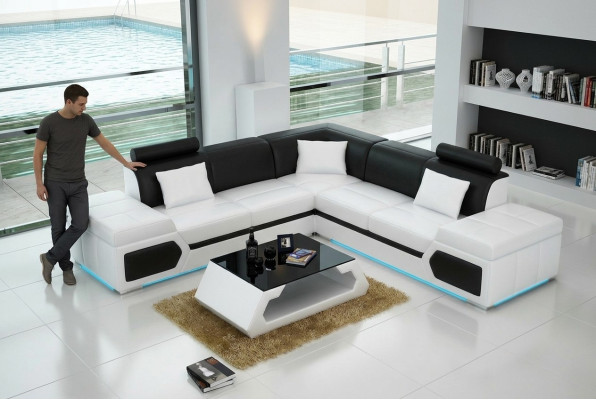 Ledersofa L-Form Couch Wohnlandschaft Ecksofa Garnitur Design Modern Sofa + USB