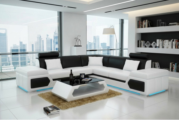 Ledersofa L-Form Couch Wohnlandschaft Ecksofa Garnitur Design Modern Sofa + USB