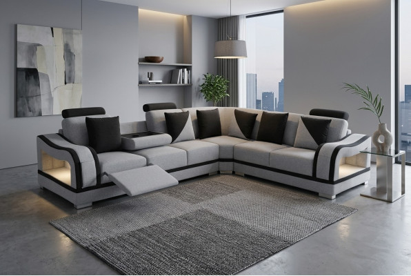 Moderne Textil Sofa Eckcouch Polster Wohnzimmer Ecksofa LForm Wohnlandschaft USB