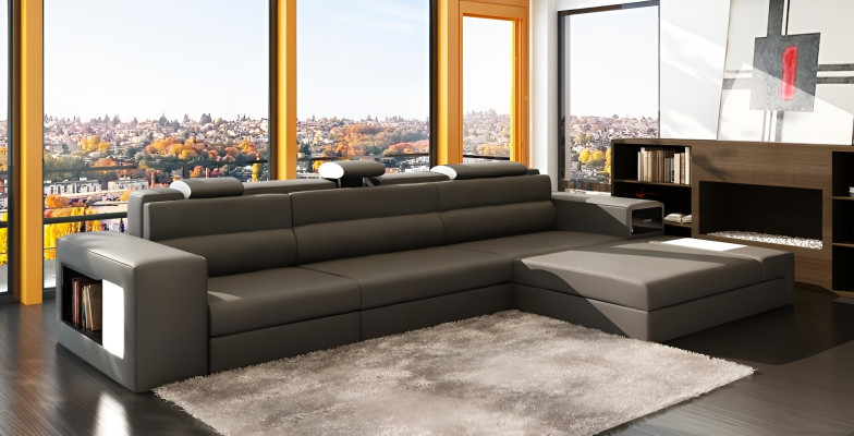 Designsofa Sofa Couch Polster Ecksofa Garnitur Wohnlandschaft Ledersofa Haid -G