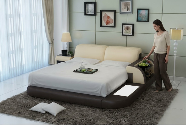 Doppelbett Wasserbett Hotel Betten Komplett Lederbett, Bett gepolstert Wasser + USB