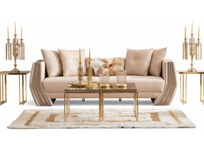 Sofa Luxus 3 Sitzer Couch Polster Holz Leder Wohnzimmer Dreisitzer Couchen Neu
