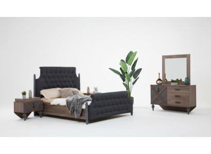 Bett Nachttisch Kommode mit Spiegel Schlafzimmer 4 tlg. Set Chesterfield