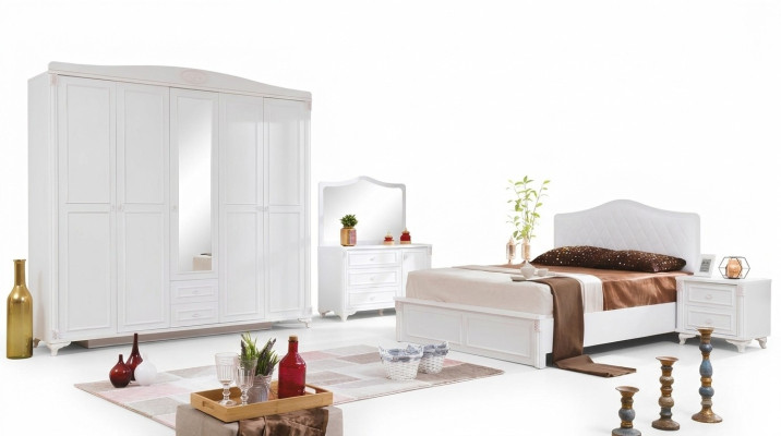 Luxus Schlafzimmer Set 4tlg. Bett 2 Nachttische Kommode Landhaus Möbel Neu