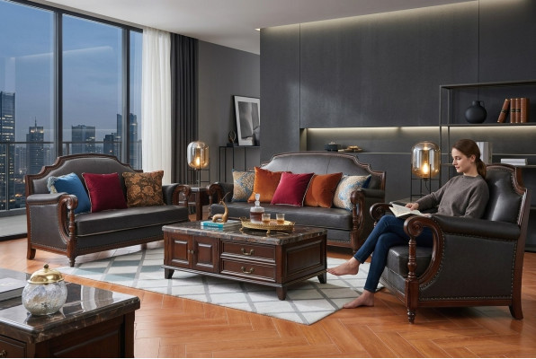 Luxus Möbel Sofagarnitur Couch Sofa 3 2 1 Sitzer Wohnzimmer Holz 3tlg.