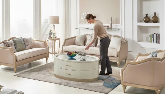 Creme Couchtisch Ovaler Wohnzimmer Tisch Glastisch Couchtische Möbel