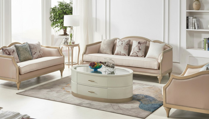 Creme Couchtisch Ovaler Wohnzimmer Tisch Glastisch Couchtische Möbel