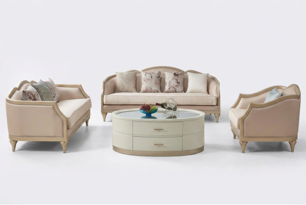 Creme Couchtisch Ovaler Wohnzimmer Tisch Glastisch Couchtische Möbel