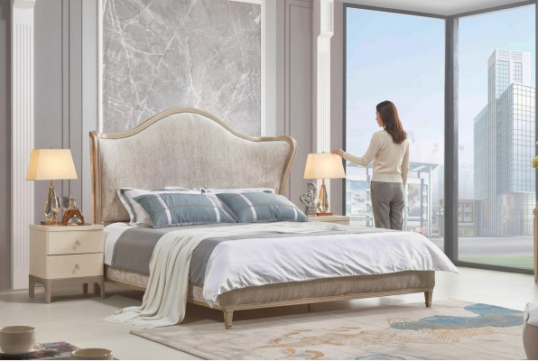 Design Luxus Doppel Silber Betten Möbel Schlafzimmer Bett Polster Stoff Textil