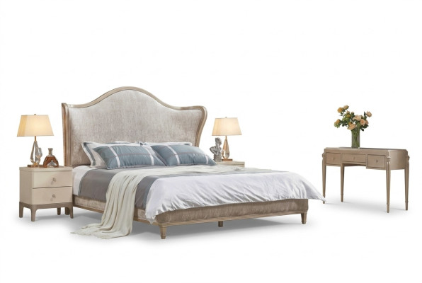 Design Luxus Doppel Silber Betten Möbel Schlafzimmer Bett Polster Stoff Textil