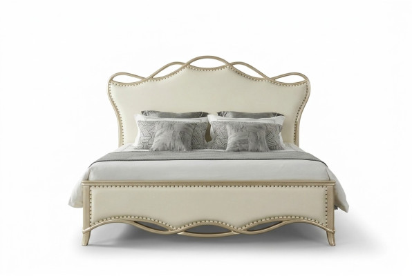 Design Bett Schlafzimmer Betten Textil Luxus Polster Sitz Stoff Beige Möbel Neu