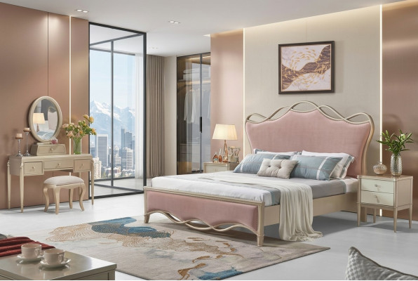 Design Schlafzimmer Bett Luxus Betten Leder Rosa Doppel Polster Möbel Textil Neu