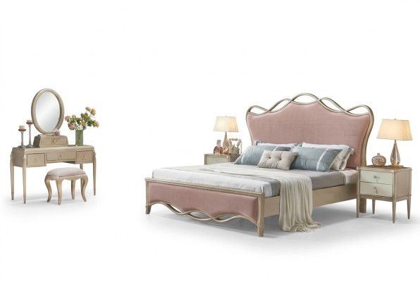 Design Schlafzimmer Bett Luxus Betten Leder Rosa Doppel Polster Möbel Textil Neu