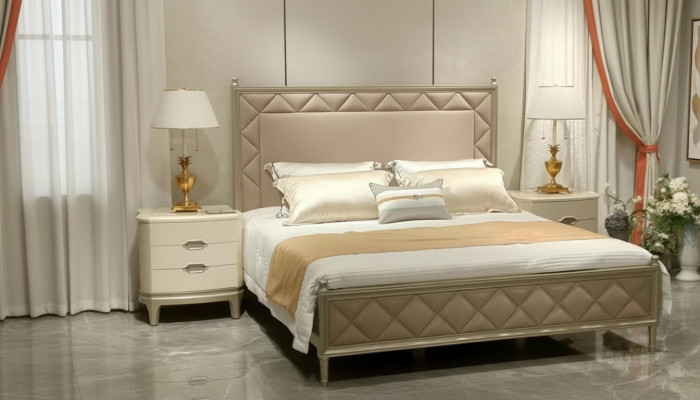Schlafzimmer Bett Polster Design Möbel Luxus Doppel Beige Betten Leder