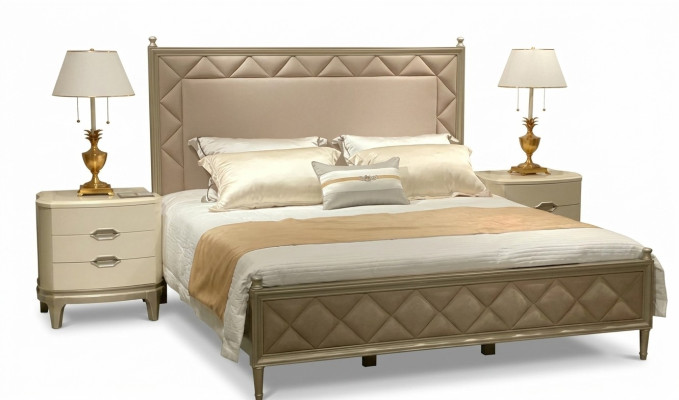 Schlafzimmer Bett Polster Design Möbel Luxus Doppel Beige Betten Leder