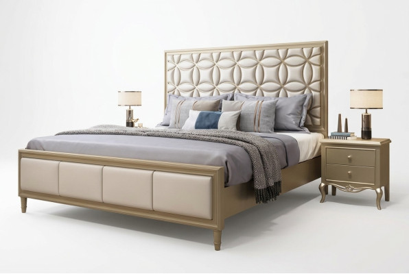 Bett Betten Doppelbett Schlafzimmer Kunstleder Polster Beige Doppelbetten Neu
