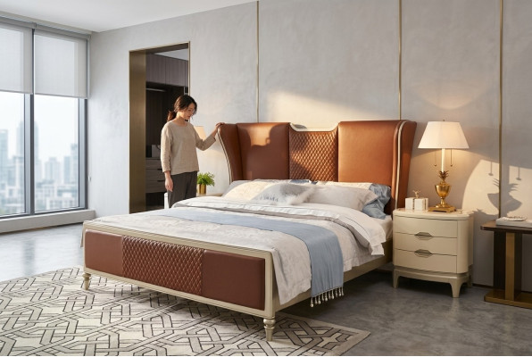 Luxus Bett Braun Betten Bettgestelle Doppel Modern Doppelbett Schlafzimmer Neu
