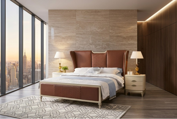 Luxus Bett Braun Betten Bettgestelle Doppel Modern Doppelbett Schlafzimmer Neu