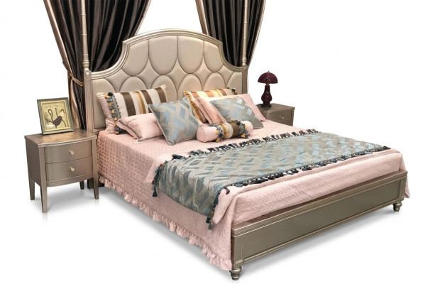 Doppelbett Bett Luxus Betten Holz Bettgestelle Bettrahmen Beige Design