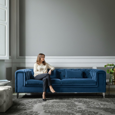 Sofa 3 Sitzer Blau Luxus Textil Wohnzimmer Design Italienischer Möbel