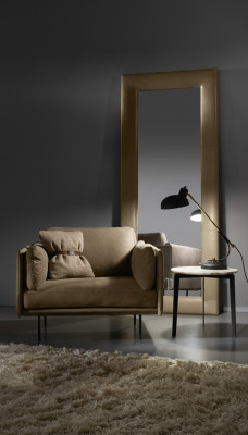 Design Sessel Grau Polster Leder Modern Wohnzimmer Luxus Holz Möbel Relax Neu