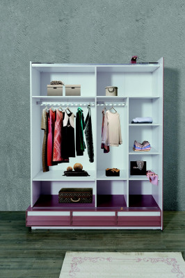 Kinderzimmer Set 7tlg Luxus Bett Nachttisch Kommode Kleiderschrank Wandregal