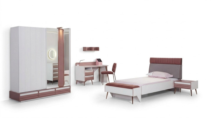 Kinderzimmer Set 7tlg Luxus Bett Nachttisch Kommode Kleiderschrank Wandregal