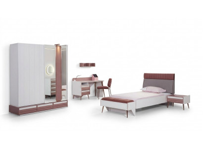 Kinderzimmer Set 7tlg Luxus Bett Nachttisch Kommode Kleiderschrank Wandregal