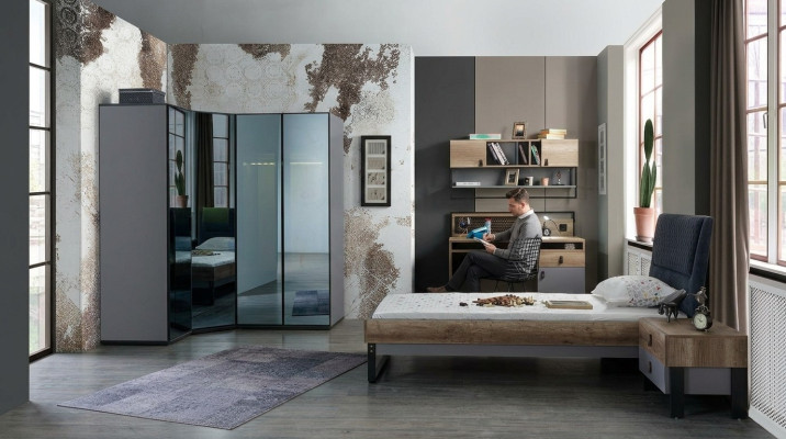 Jugendzimmer Set Bett Eckschrank Nachttisch Schreibtisch Möbel 4tlg Neu
