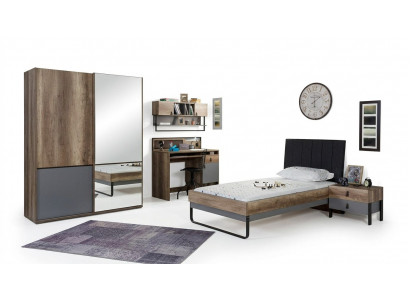 Modernes Jugendzimmer Set Bett Nachttisch Tisch Schlafzimmer Wandregal 6tlg. 