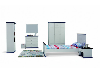 Kinderzimmer Komplett Set Bett Nachttisch Kleiderschrank Kommode Spiegel 6tlg