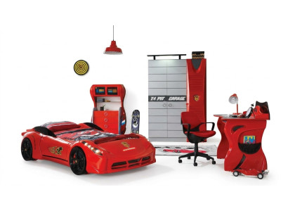 Auto Set Bett Kleiderschrank Kommode Schreibtisch Junge Möbel 4tlg.