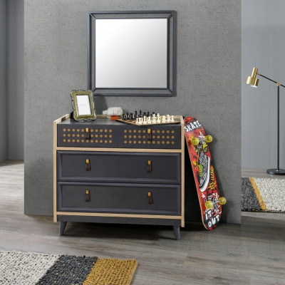 Jugendzimmer Kommode mit Spiegel Luxus Konsole Kommoden Möbel Blau