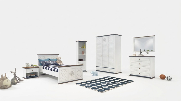 Jugendzimmer Komplett Einzelbett Kleiderschrank Kommode mit Spiegel Design 6tlg