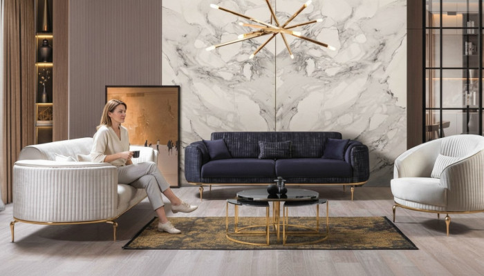 Luxus Garnitur Set Sofagarnitur 3+3+1 Sitz Holz Sofas Sessel Couch