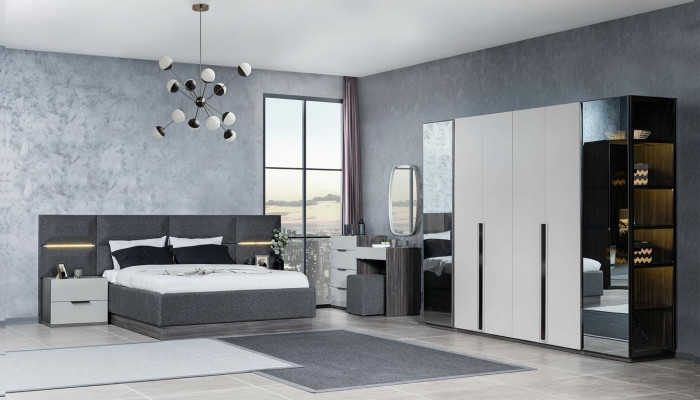 Schlafzimmer Bett Nachttische Kleiderschrank Kommode mit Spiegel Möbel Set 5tlg