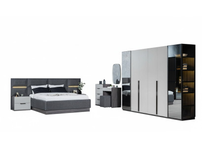 Schlafzimmer Bett Nachttische Kleiderschrank Kommode mit Spiegel Möbel Set 5tlg
