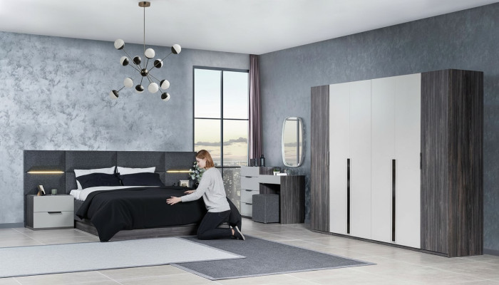 Schlafzimmer Set Möbel Bett 2x Nachttisch Kleiderschrank Möbel Komplett Set 5tlg