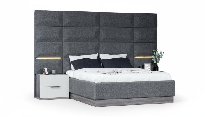 Graues Schlafzimmer Set Komplett Möbel Bett Schrank Nachttische Möbel 5tlg Holz