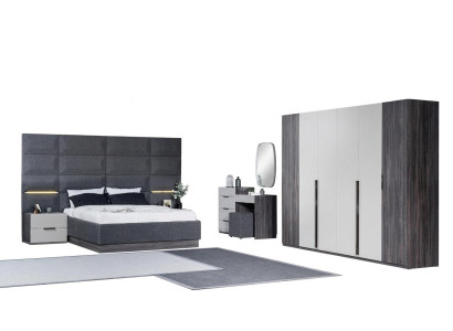 Schlafzimmer Bett Nachttisch Kleiderschrank Kommode mit Spiegel Möbel Set 5tlg