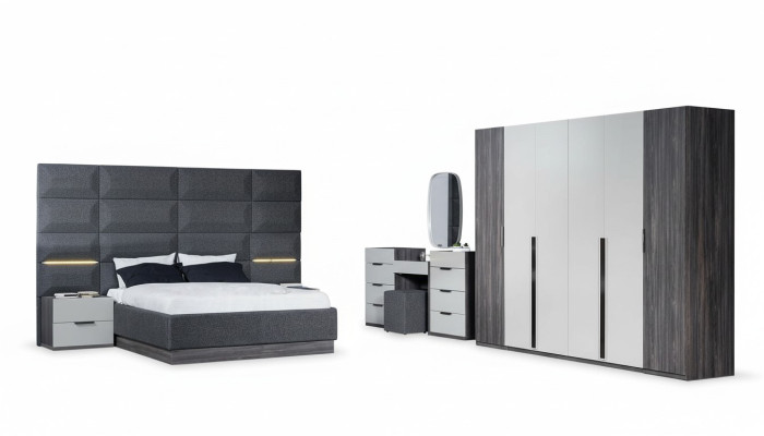 Schlafzimmer Bett Nachttisch Kleiderschrank Kommode mit Spiegel Möbel Set 5tlg