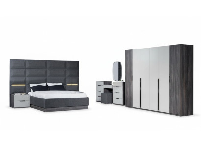Schlafzimmer Bett Nachttisch Kleiderschrank Kommode mit Spiegel Möbel Set 5tlg