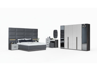 Schlafzimmer Bett Nachttisch Kleiderschrank Kommode mit Spiegel Möbel Holz Luxus