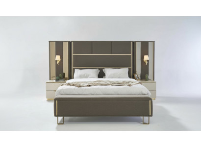 Bett Doppelbett 2x Nachttische Holz Design Betten Schlafzimmer Polster 3 tlg Set