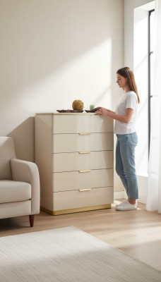 Kommode Beige Holz Luxus Hochschrank Konsolen Schränke Möbel Sideboard Schrank