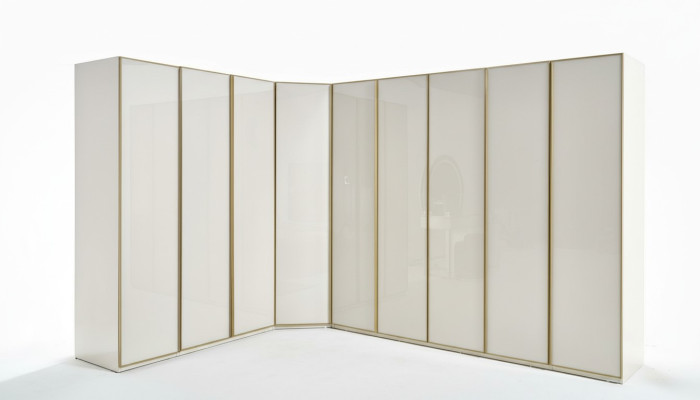 Hochglanz Kleiderschrank Schlafzimmer Schränke Eckschrank Luxus Möbel Gold Beige